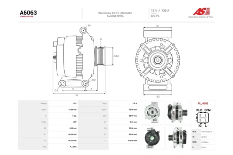Генератор Toyota Avensis (08-18), Rav 4 III 2.0, 2.2d (130A) (A6063) AS 'A6063