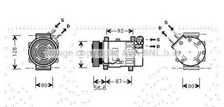 Компресор кондиціонера Citroen Berlingo (96-)/Peugeot Partner (96-) 1.6HDi/Fiat Fiorino (07-), Doblo (09-) 1.3MultiJet, 1.4i AVA AVA COOLING 'CNAK238