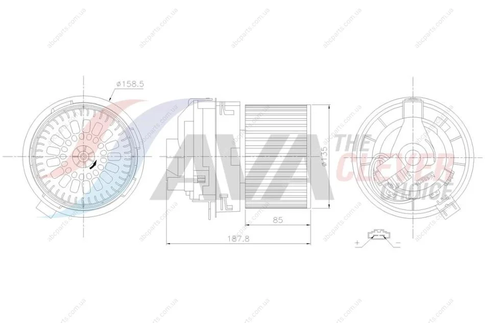Вентилятор обігрівача салону Renault Duster I Logan II Sandero II AC+ AVA AVA COOLING DA8022 (фото 1)