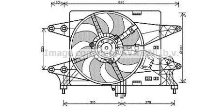 Вентилятор охолодження радіатора (з дифузором) Fiat Doblo (01-) 1.4i, 1.6i AVA AVA COOLING 'FT7560