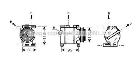 Компресор кондиціонера Fiat 500 (08-), Doblo (01-), Punto (00-) AVA AVA COOLING 'FTAK090