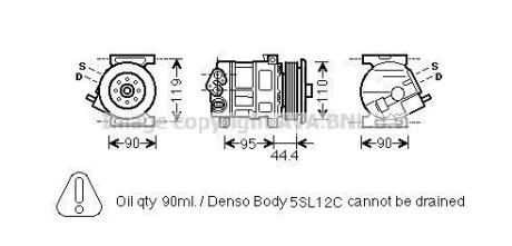 Компресор кондиціонера Fiat Doblo (10-)/Opel Combo (12-) AVA AVA COOLING 'FTAK394