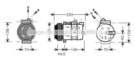 Компресор кондиціонера MB C-Class 202, 203, E-Class 210, M-Class 163, S-Class 220, Sprinter 903, 904, Vito 638 AVA AVA COOLING 'MSAK277