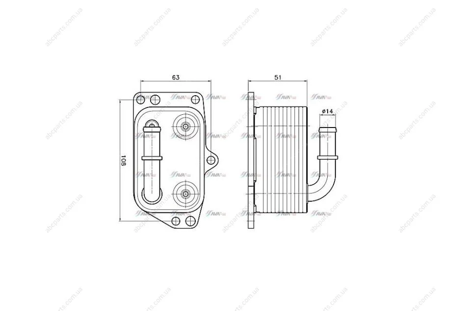 Радиатор масляный Citroen C4 (05-), C5 (08-), Jumpy (07-)/Peugeot 307 (01-), 407 (04-), Expert (07-) 1.8i, 2.0i (PE3433) AVA AVA COOLING 'PE3433 (фото 1)
