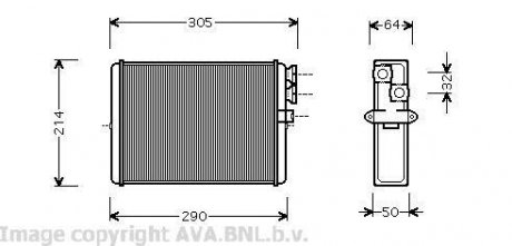 Радиатор отопителя Volvo S60 (00-), S70 (97-), S80 (98-), V70 (00-), XC70 (00-), XC90 (02-) AVA AVA COOLING 'VOA6110