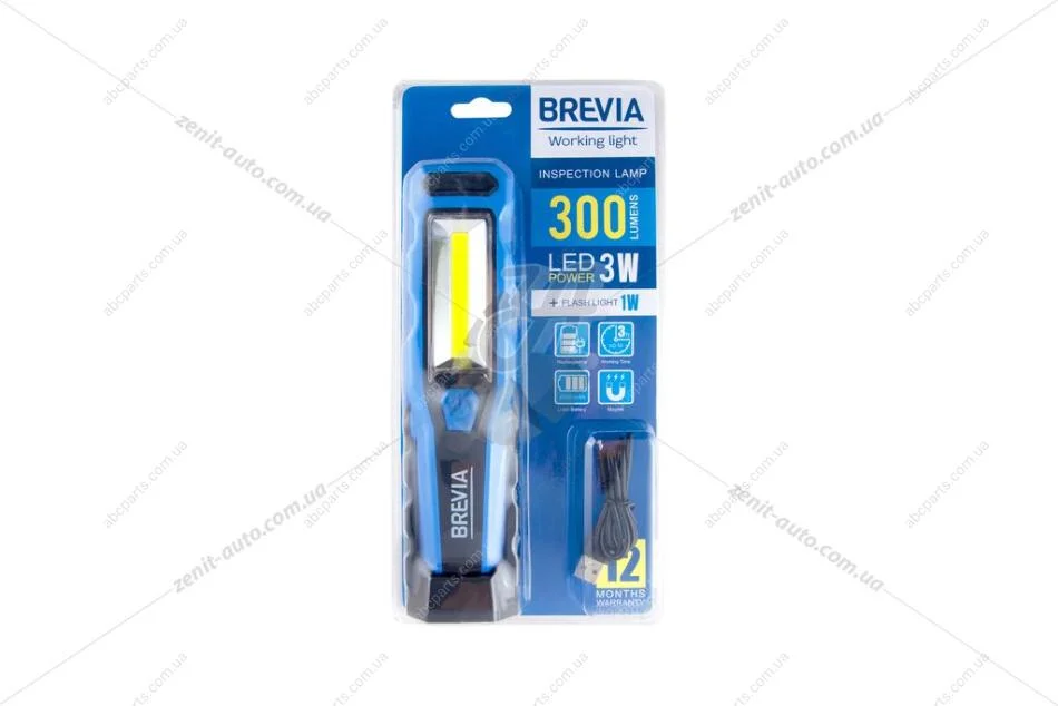 Фонарик инспекционный LED 3W COB+1W LED 300lm, 2000mAh, microUSB, блистер Brevia BREVIA 11320 (фото 1)