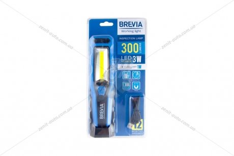 Фонарик инспекционный LED 3W COB+1W LED 300lm, 2000mAh, microUSB, блистер BREVIA 11320