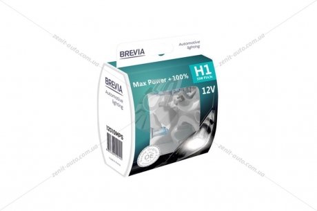 Лампа галогенна H1 12V 55W P14,5s +100% 3700K Max Power EXTRA LIGHT (к-т 2шт) BREVIA 12010MPS
