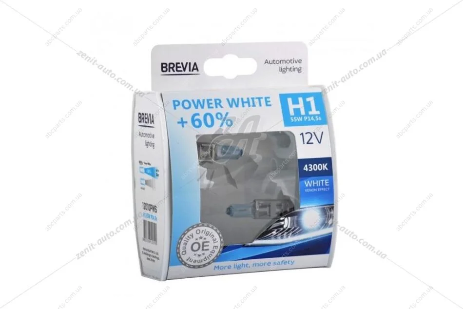 Лампа галогенна H1 12V 55W P14,5s +60% 4300K Power White EXTRA LIGHT (к-т 2шт) Brevia BREVIA 12010PWS (фото 1)