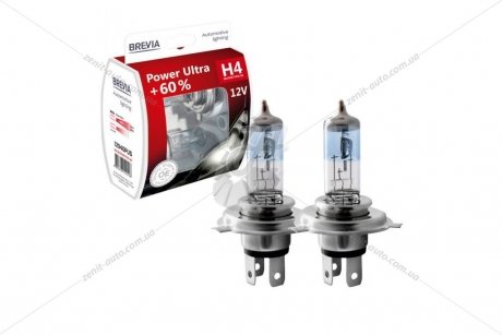 Лампа галоген H4 12V 60/55W P43 +60% EXTRA LIGHT (к-т 2шт) BREVIA 12040PUS