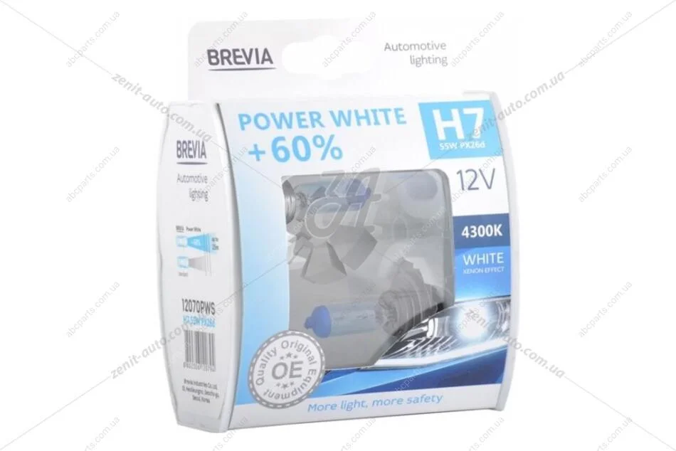 Лампа галогенна H7 12V 55W PX26d +60% 4300K EXTRA LIGHT (к-т 2шт) Brevia BREVIA 12070PWS (фото 1)