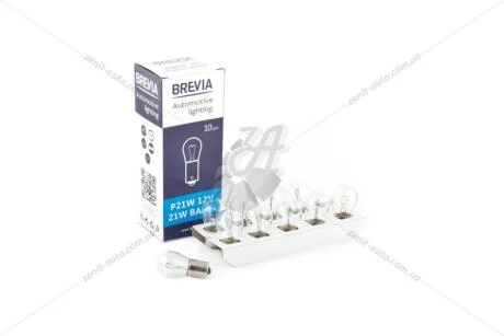 Лампа накаливания 12V P21W BA15s (1-конт) (указ.поворот/стоп-сигнал) (кратно 10) Brevia BREVIA 12301C