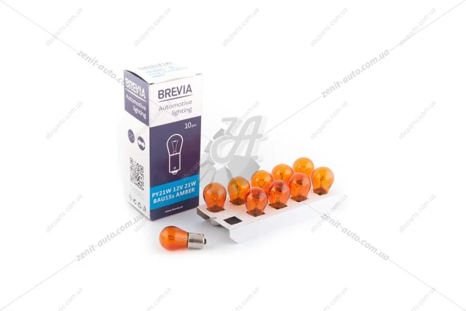 Лампа накаливания 12V PY21W BAU15s AMBER (оранж) (1-конт)(смещ.цоколь) (кратно 10) Brevia BREVIA 12302C (фото 1)
