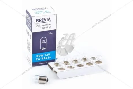 Лампа накаливания 12V R5W BA15s (1-конт)(габарит,осв номера) (кратно 10) Brevia BREVIA 12305C