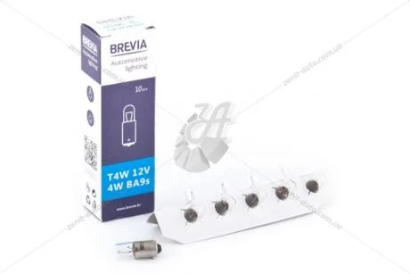 Лампа накаливания 12V T4W 4W BA9s (повтор.указ.поворот/габарит) (кратно 10) Brevia BREVIA 12319C
