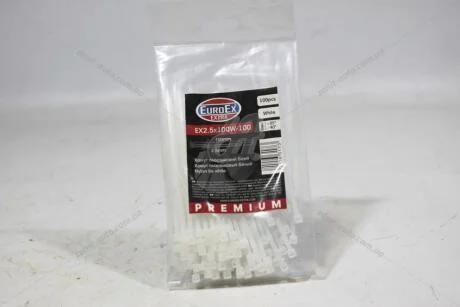 Хомут пластиковий (2,5х100) білий Premium (упак-100шт) EuroEx 'EX25100W100