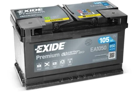 АКБ 6СТ-105 R+ (пт850) (необслуг) (315х175х205) Premium Exide EXIDE EA1050