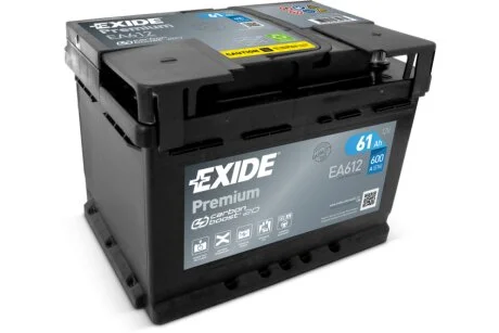 АКБ 6СТ-61 R+ (пт600) (необслуг) (низький) Premium Exide EXIDE EA612