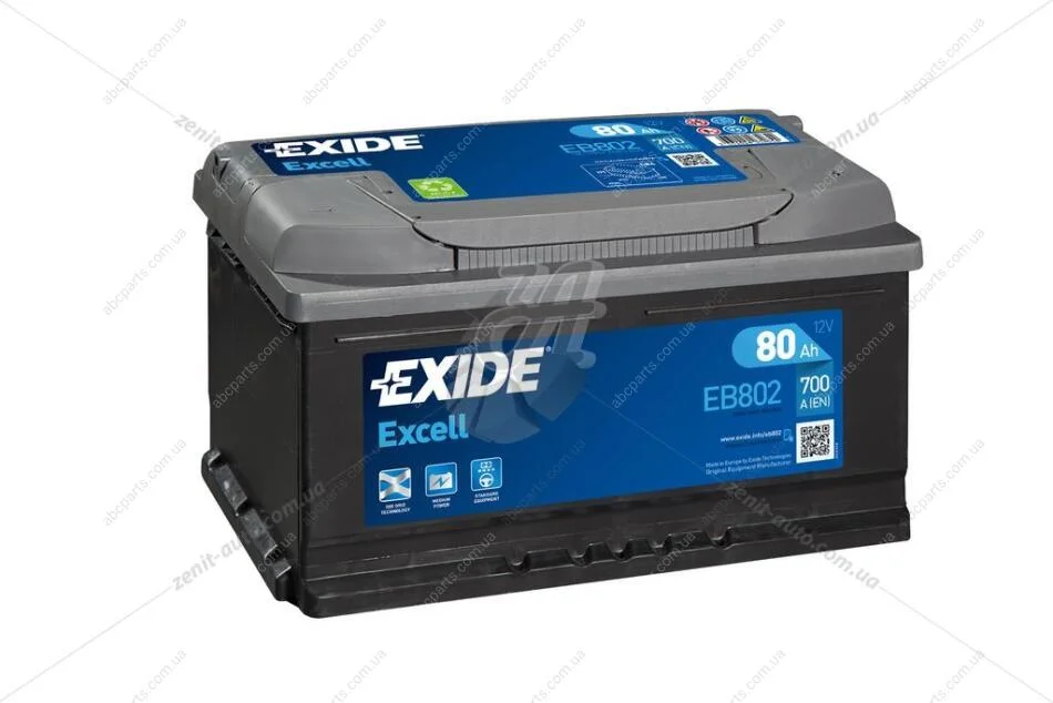 АКБ 6СТ-80 R+ (пт700) (необслуг)(315х175х175) EXCELL Exide EXIDE EB802 (фото 1)