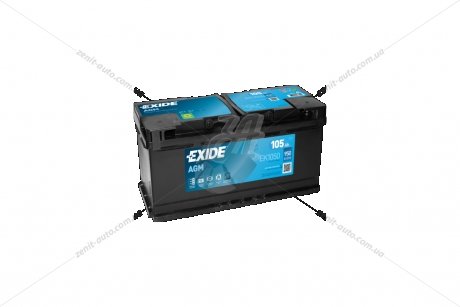 АКБ 6СТ-105 R+ (пт950) (необслуг)(392х175х190) AGM (Start/Stop) EXIDE EK1050