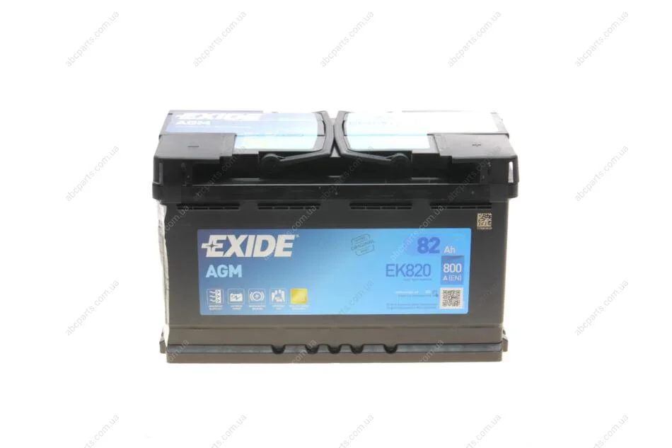 АКБ 6СТ-82 R+ (пт800) (необслуж) (315х175х192) AGM Exide (Start/Stop) EXIDE EK820 (фото 1)