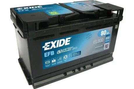 АКБ 6СТ-80 R+ (пт800) (необслуж)(315х175х190) EFB Exide (Start/Stop) EXIDE EL800