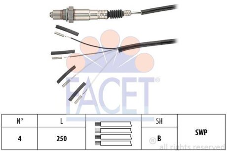Датчик кисню (лямда-зонд) 4 провода VAG/PSA/FORD/JEEP/MITSUBISHI/TOYOTA/RENAULT (10.8240) FACET '108240