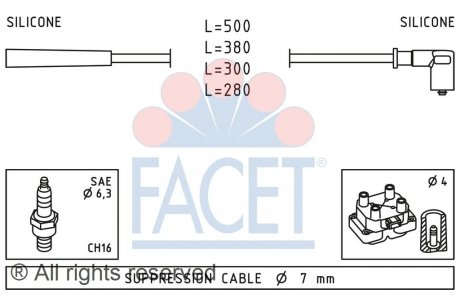 Провода высоковольтные Renault Logan i 1.4 (04-), Sandero/Stepway i 1.4 (09-) FACET 4.7252