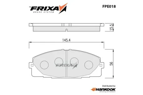 Колодки тормозные передние Toyota HIACE (03-07) (SP1376) FRIXA Hankook FPE018