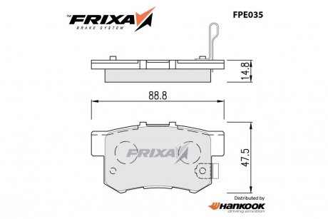 Колодки тормозные задние Honda Accord (92-08), Civic (96-05), CR-V (01-07), FR-V (04-09) (SP1076R) FRIXA Hankook FPE035