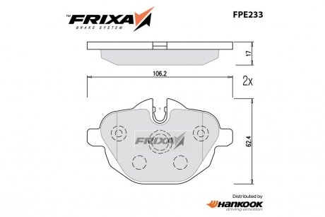 Колодки гальмівні задні BMW 5 SERIES (F10, F11, F18, G30) (GDB1840) FRIXA Hankook FPE233