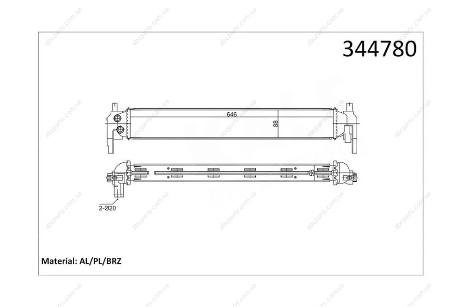 Радиатор охлаждения интеркулера (водяной) Audi A1 (10-)/Seat Ibiza (08-)/Skoda Fabia (07-)/Polo (09-) 1.2 Tsi, 1.4 Tsi, 1.4 Tdi KALE OTO RADY Kale 344780 (фото 1)
