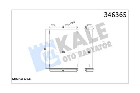 Радіатор отопителя Fiat Doblo (01-), Punto (00-) KALE OTO RADYATOR Kale '346365