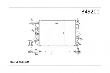 Радиатор охлаждения Chevrolet Cruze 1.6, 1.8 (09-), Orlando (10-) 1.8i, Astra J (10-) 1.4i, 1.6i, 1.8i МКПП OTO RADYATOR Kale 349200