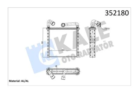Радиатор отопителя Audi Q3 (19-)/Skoda Octavia (13-), Kodiaq (16-)/VW Crafter (17-), Golf (13-) (ver. Valeo) KALE OTO RADYATOR Kale 352180