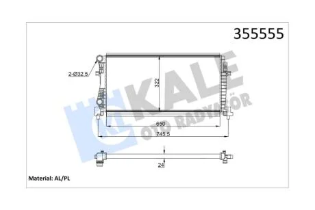 Радіатор охолодження двигуна Audi A3 (12-)/Seat Leon (13-)/Skoda Octavia III (13-)/VW Golf (13-) 1.2 TSi, 1.6 TDi KALE OTO RADYATOR Kale 355555