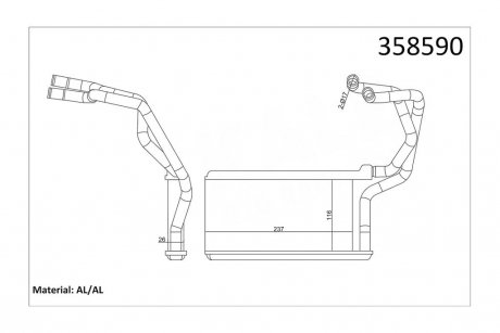 Радіатор обігрівача Mitsubishi L200, Triton OTO RADYATOR Kale 358590