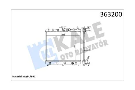 Радиатор охлаждения двигателя (паяный) Nissan Micra (03-), Note (04-) АКПП 1.2i, 1.4i, 1.6i KALE OTO RADYATOR Kale 363200