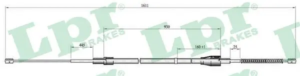 Трос ручника Skoda Fabia (I,II)/ VW Polo IV (L=1580/930mm) (C0809B) LPR 'C0809B (фото 1)