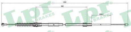 Трос ручника VW Touran (03-10, 10-15) (L=1555/900mm) LPR 'C0968B