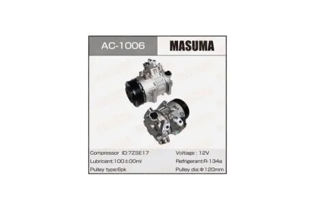 Компрессор кондиционера Toyota RAV4, CAMRY / ASA33L, ASV50L.RUS / 2AZFE, 2ARFE (AC1006) MASUMA 'AC1006