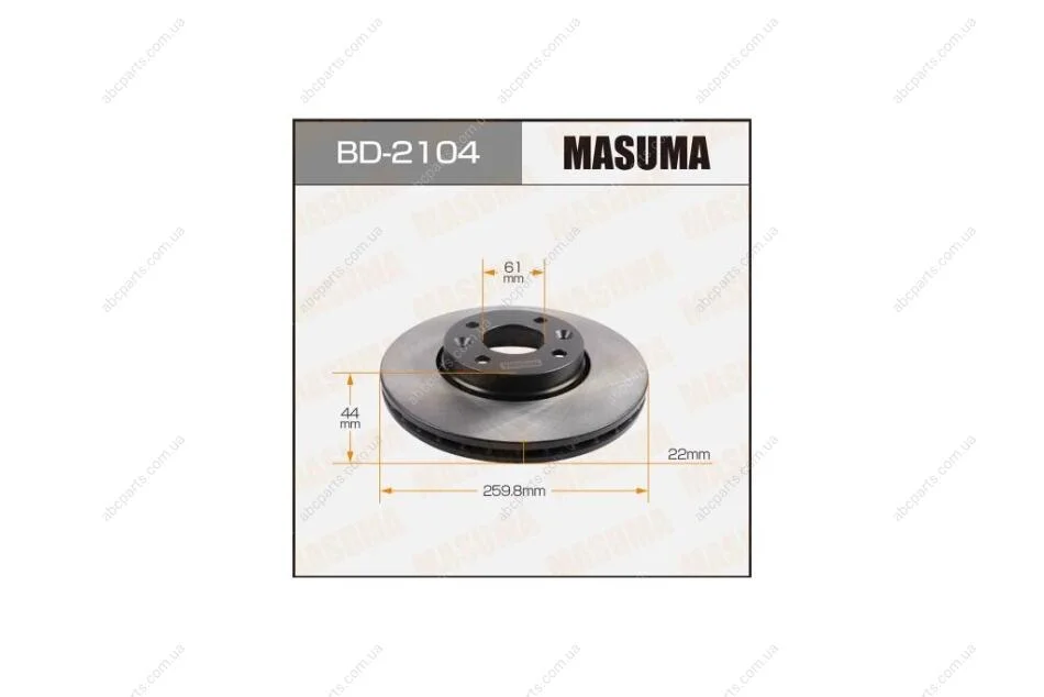 Диск тормозной передний (кратно 2) Nissan Micra (02-10), Note (06-16) (BD-2104) MASUMA BD2104 (фото 1)
