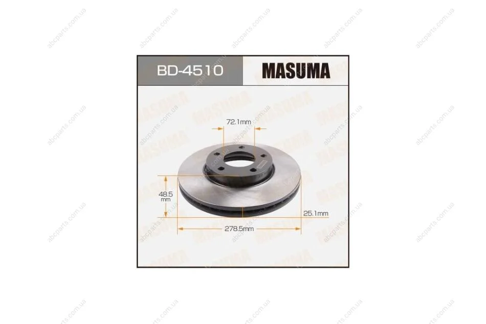 Диск гальмівний передній (кратно 2) Mazda 3, 5 (03-06) (BD-4510) MASUMA BD4510 (фото 1)