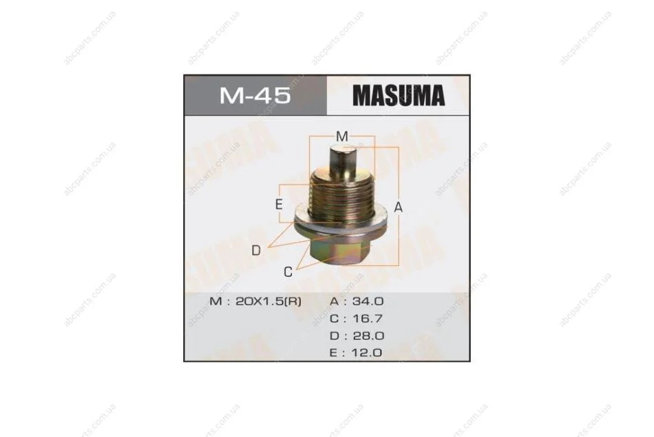 Пробка зливна піддону (з шайбою 20х1.5mm) Honda (M-45) MASUMA M45 (фото 1)