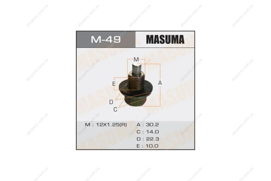 Пробка зливна піддону (з шайбою 12х1.25mm) Subaru/ Toyota (M-49) MASUMA M49 (фото 1)
