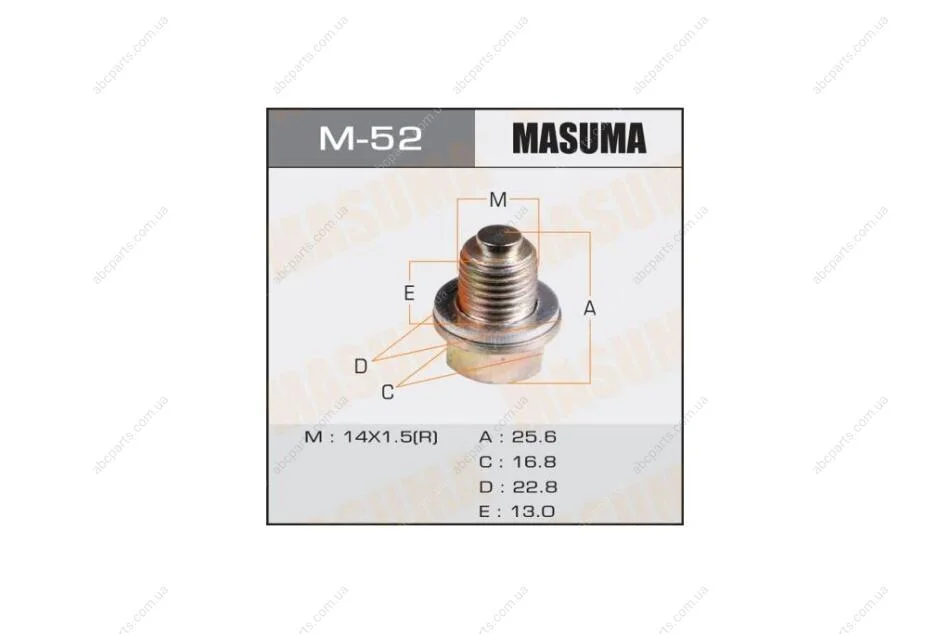 Пробка зливна піддону (з шайбою 14x1.5 mm) GM/ Hyundai/ Kia/ Mitsubishi (M-52) MASUMA M52 (фото 1)