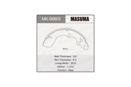 Колодки гальмівні стояночного тормоза (MK-9983) MASUMA MK9983