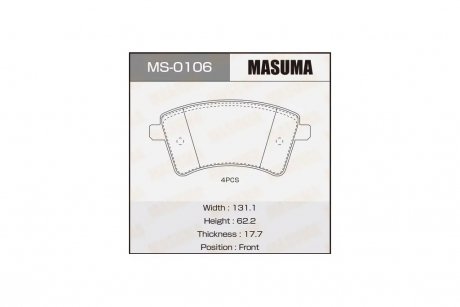 Колодки тормозные передние MERCEDES-BENZ 109 CDI (415.601, 415.603, 415.605), 108 CDI (415.601, 415.603), 112 (415.603), 111 CDI (12-18) MASUMA MS0106