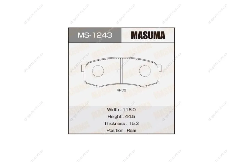 Колодки гальмівні задн Lexus GX 460 (09-)/ Mitsubishi Pajero (06-)/ Toyota Land Cruiser Prado (05-) (MS-1243) MASUMA MS1243 (фото 1)