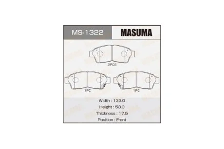 Колодки гальмівні передн Toyota Camry (-00), RAV 4 (-00) (MS-1322) MASUMA MS1322